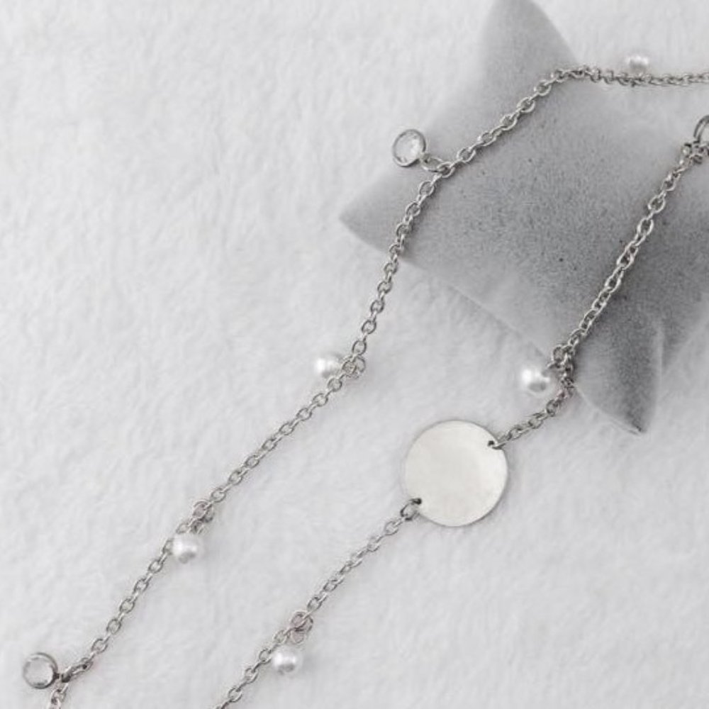 Pearl and Sparkle Disc Necklace